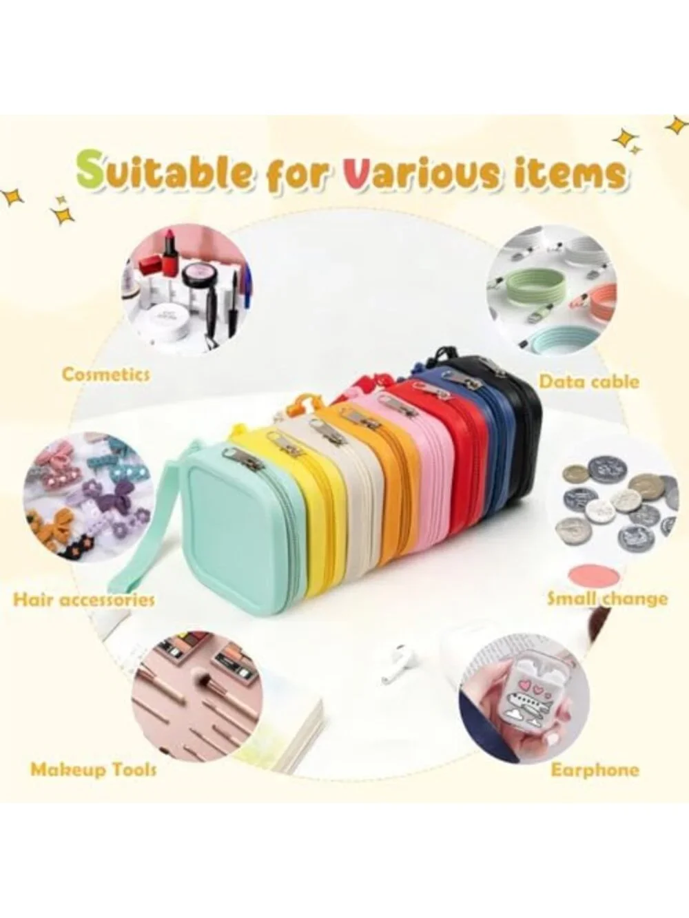 Colorful 8PCS Silicone Coin Purse Set - Waterproof Zipper Pouches for Travel